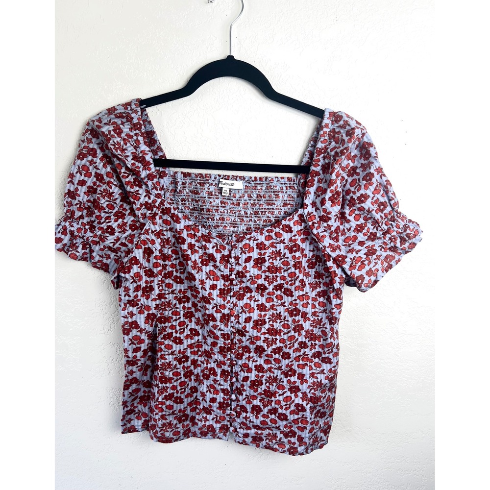 Madewell Button-Front Smocked-Back Top‎ in Piccola Floral Size 00 / XXS